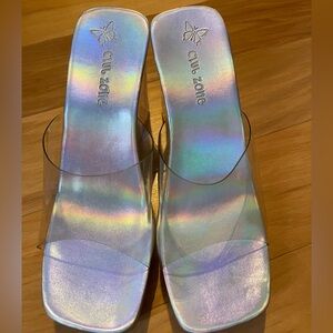 Iridescent Vintage y2k Clear Lucite Platform Square Toe Heels Club Zone